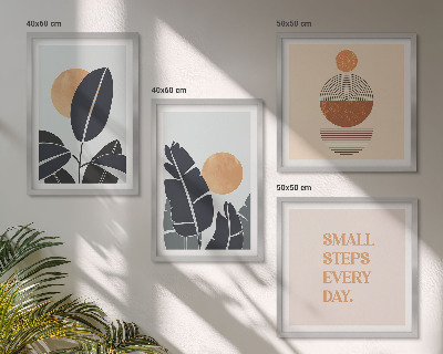 Set van posters met lijst Plantenpatronen, grote minimalistische zonnen