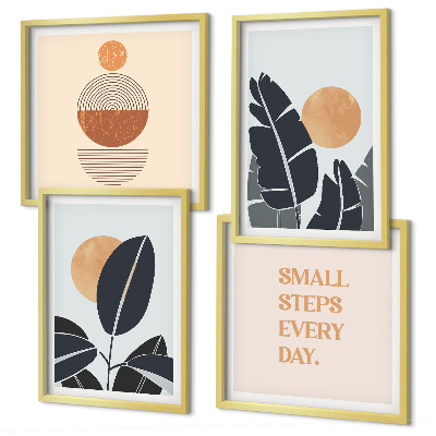 Set van posters met lijst Plantenpatronen, grote minimalistische zonnen