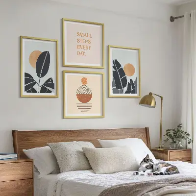 Set posters met lijst plantenpatronen met minimalistische zonnen