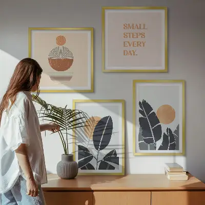 Set posters met lijst plantenpatronen met minimalistische zonnen