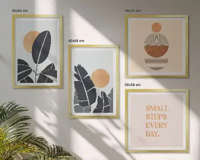 Set posters met lijst plantenpatronen met minimalistische zonnen