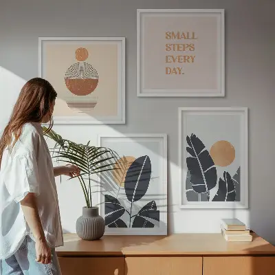 Set posters met lijst plantenpatronen met minimalistische zonnen