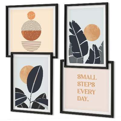Set van posters met lijst Plantenpatronen, grote minimalistische zonnen