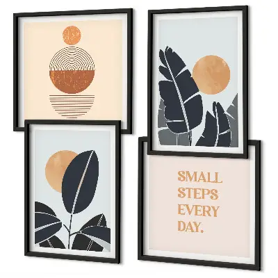 Set posters met lijst plantenpatronen met minimalistische zonnen