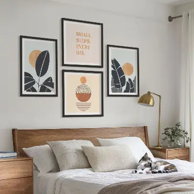 Set posters met lijst plantenpatronen met minimalistische zonnen