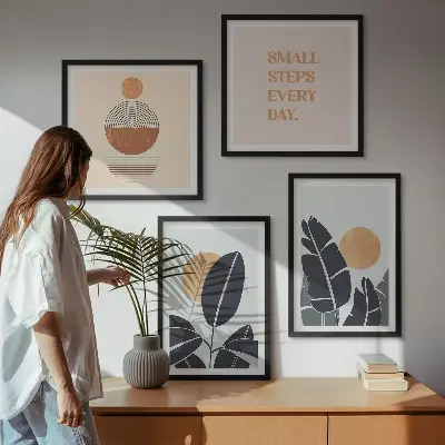 Set posters met lijst plantenpatronen met minimalistische zonnen