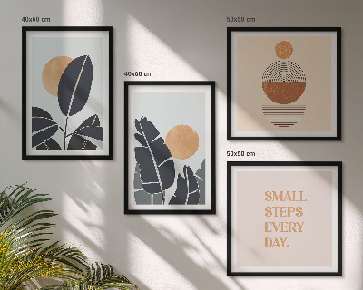 Set van posters met lijst Plantenpatronen, grote minimalistische zonnen