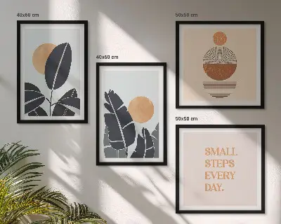 Set posters met lijst plantenpatronen met minimalistische zonnen
