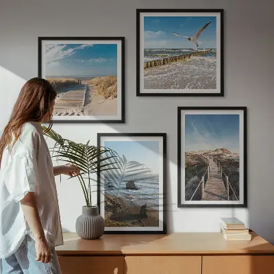 Strandgolven bij de pier meerluik in lijst