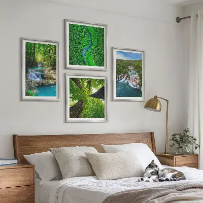 Set posters met lijst Watervallen in een groen bos set van meerdere posters inclusief lijsten met afbeeldingen van watervallen in een groen bos