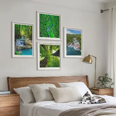 Set posters met lijst Watervallen in een groen bos set van meerdere posters inclusief lijsten met afbeeldingen van watervallen in een groen bos