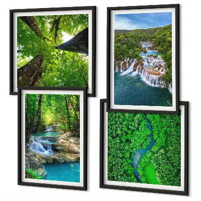 Set posters met lijst Watervallen in een groen bos set van meerdere posters inclusief lijsten met afbeeldingen van watervallen in een groen bos