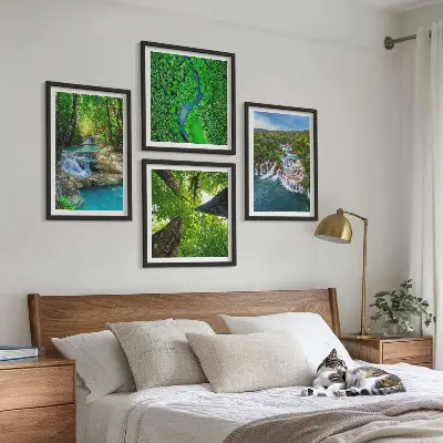 Set posters met lijst Watervallen in een groen bos set van meerdere posters inclusief lijsten met afbeeldingen van watervallen in een groen bos