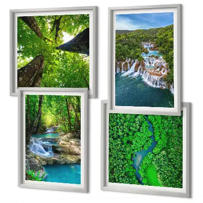 Set posters met lijst Watervallen in een groen bos set van meerdere posters inclusief lijsten met afbeeldingen van watervallen in een groen bos