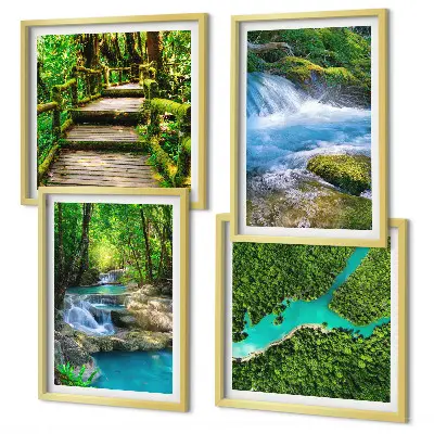 Poster set met lijst groene bossen en kristalhelder water
