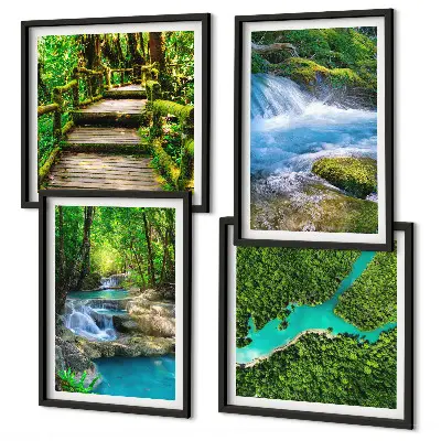 Poster set met lijst groene bossen en kristalhelder water