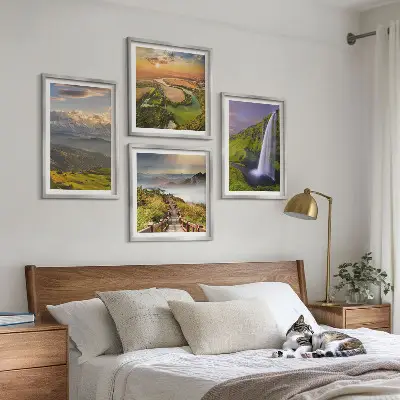 Set van posters met lijst Uitzicht op bergen, rivieren en watervallen.