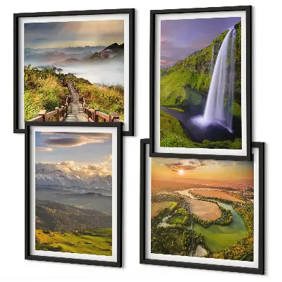 Set van posters met lijst Uitzicht op bergen, rivieren en watervallen.