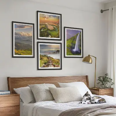 Set van posters met lijst Uitzicht op bergen, rivieren en watervallen.