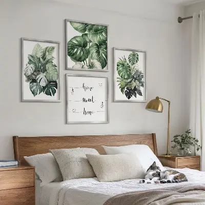 Groene tropische bladeren aquarel meerluik in lijst