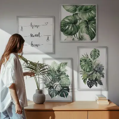 Groene tropische bladeren aquarel meerluik in lijst