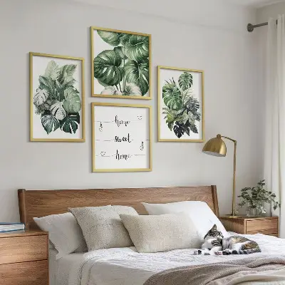 Groene tropische bladeren aquarel meerluik in lijst