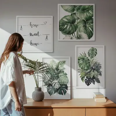 Groene tropische bladeren aquarel meerluik in lijst