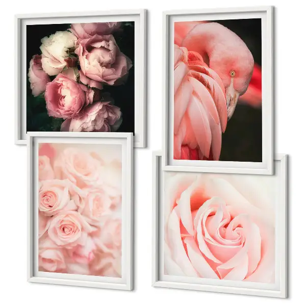 Set van posters met lijst met pastelroze flamingo's