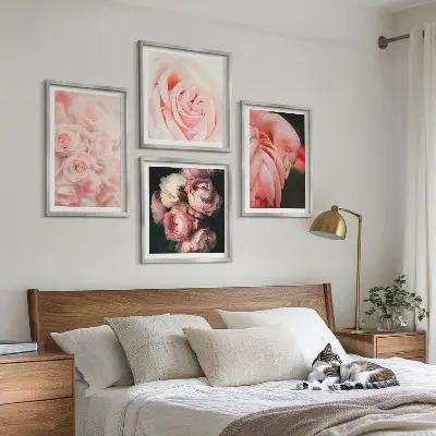 Set van posters met lijst met pastelroze flamingo's