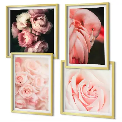 Set van posters met lijst met pastelroze flamingo's
