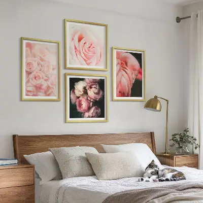 Set van posters met lijst met pastelroze flamingo's