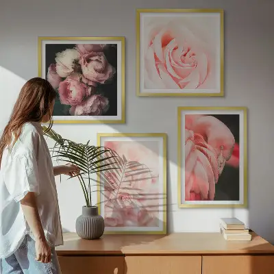 Set van posters met lijst met pastelroze flamingo's