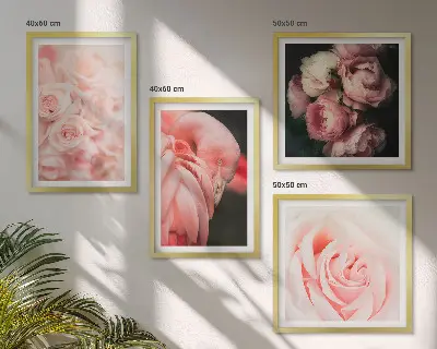Set van posters met lijst met pastelroze flamingo's