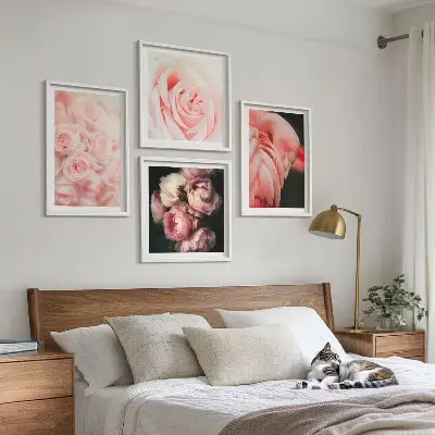 Set van posters met lijst met pastelroze flamingo's
