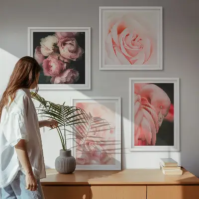 Set van posters met lijst met pastelroze flamingo's