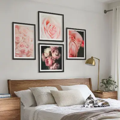 Set van posters met lijst met pastelroze flamingo's