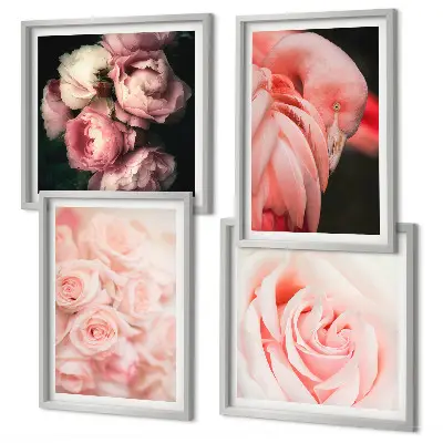 Set van posters met lijst met pastelroze flamingo's