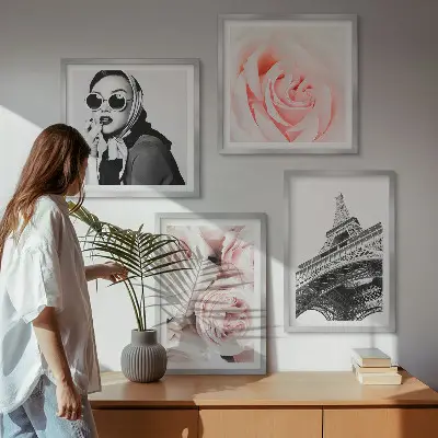 Eiffels portret van een vrouw met rozen meerluik in lijst
