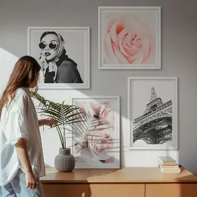 Eiffels portret van een vrouw met rozen meerluik in lijst