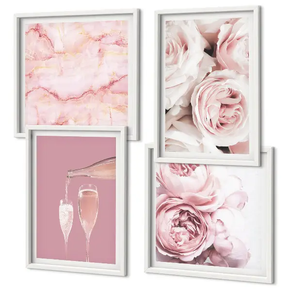 Set van posters met lijst rozen in champagne en marmer pastel
