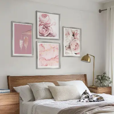 Set van posters met lijst rozen in champagne en marmer pastel