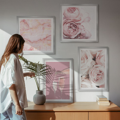 Set van posters met lijst Rozen champagne marmer pastel