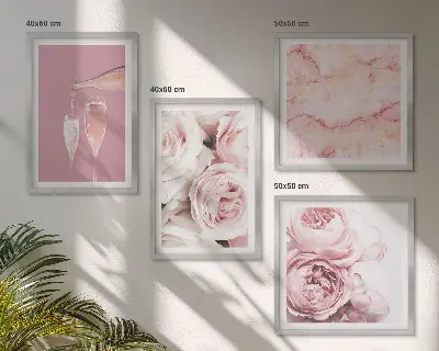 Set van posters met lijst rozen in champagne en marmer pastel