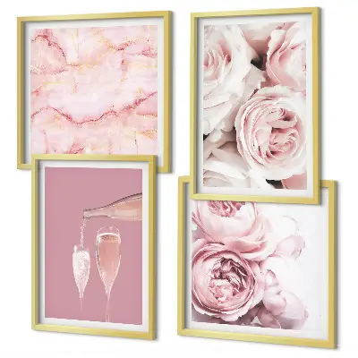 Set van posters met lijst rozen in champagne en marmer pastel