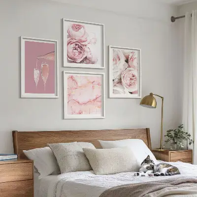 Set van posters met lijst rozen in champagne en marmer pastel