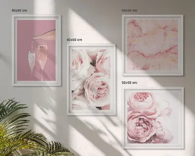 Set van posters met lijst rozen in champagne en marmer pastel