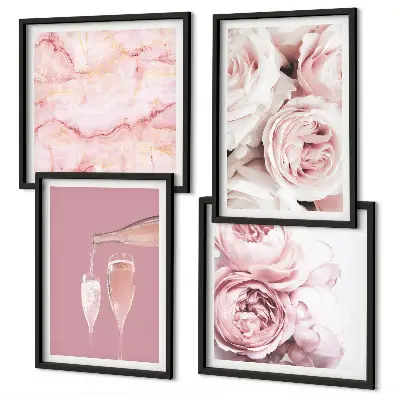 Set van posters met lijst rozen in champagne en marmer pastel