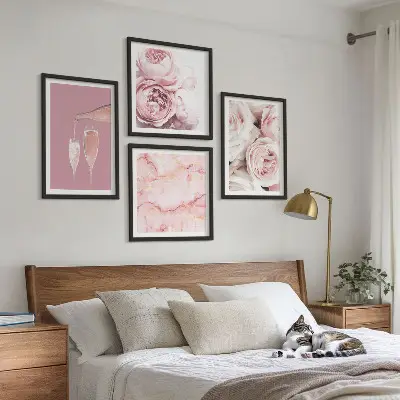 Set van posters met lijst rozen in champagne en marmer pastel