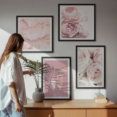 Set van posters met lijst Rozen champagne marmer pastel