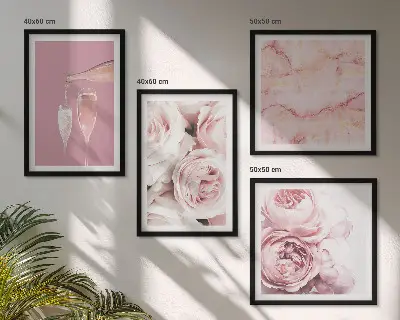 Set van posters met lijst rozen in champagne en marmer pastel